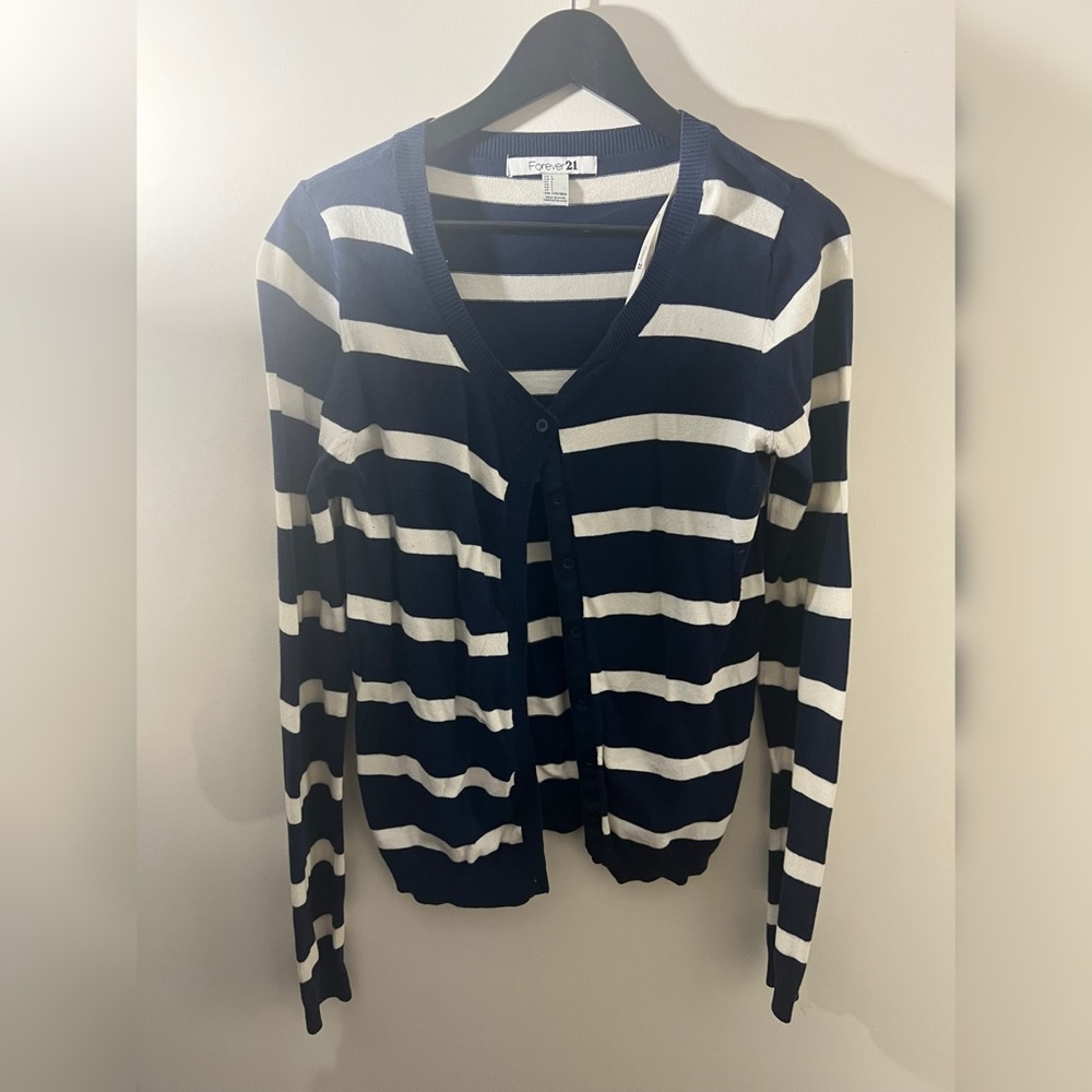 Forever 21 Blue and White Striped Cardigan Sweater